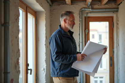 Architecte examinant l'isolation dans un appartement rénové