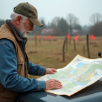 Arpenteur en extérieur examine une carte de zonage