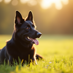 Chien berger allemand noir assis dans un champ ensoleille
