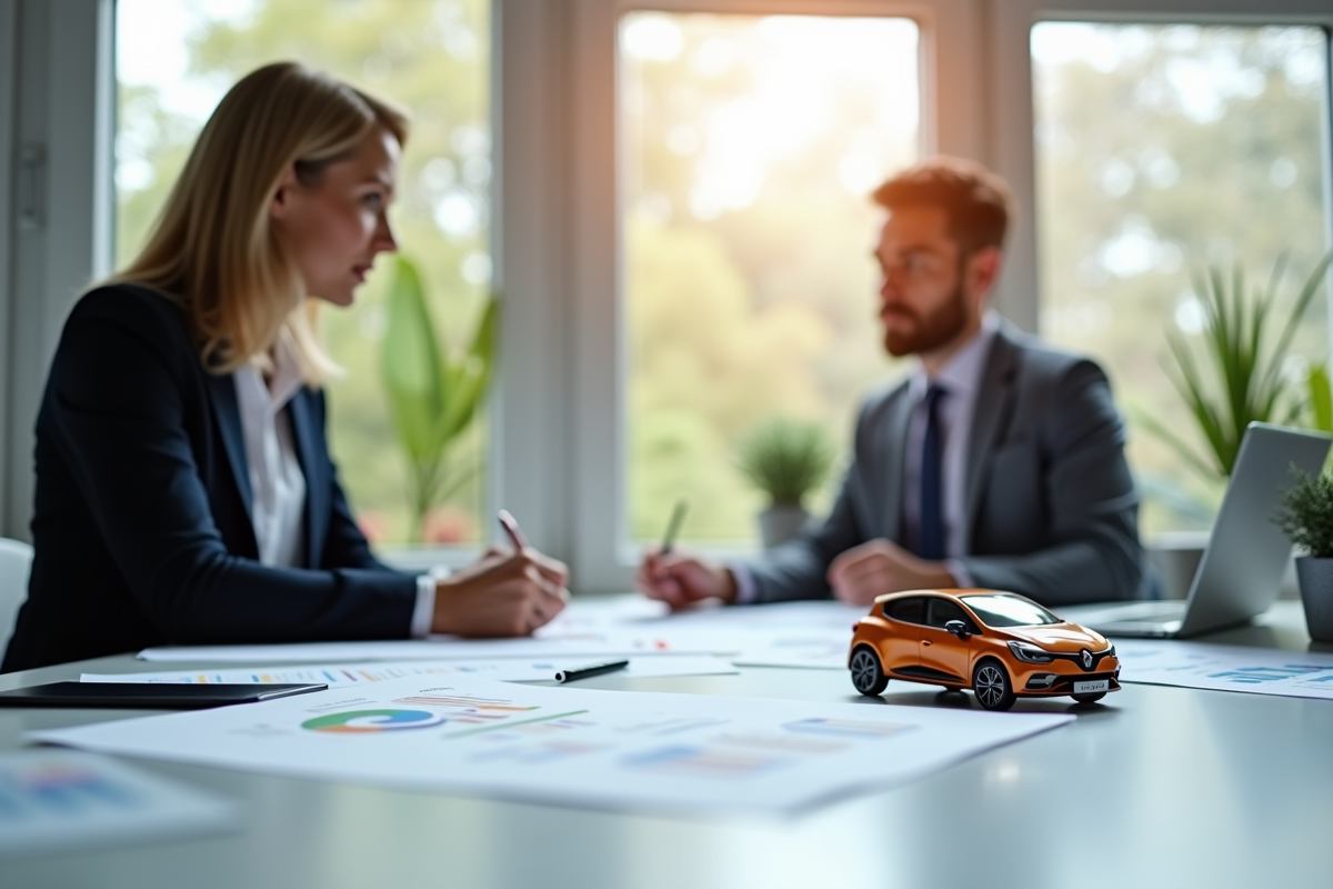Réunion de brainstorming avec modèle réduit de Renault Clio