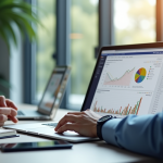 Bureau moderne avec ordinateur et dashboard financier