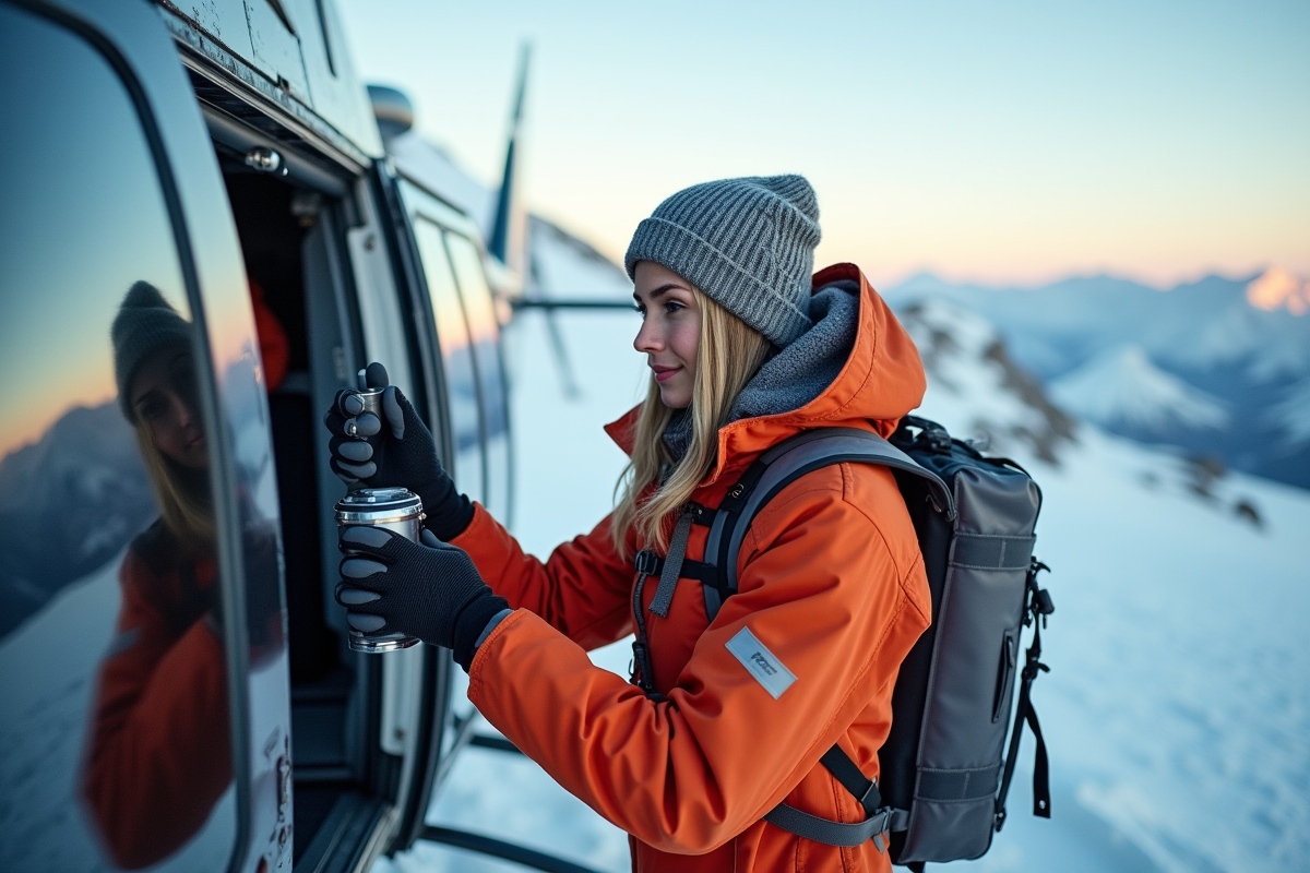 Jeune scientifique ajustant un équipement en montagne