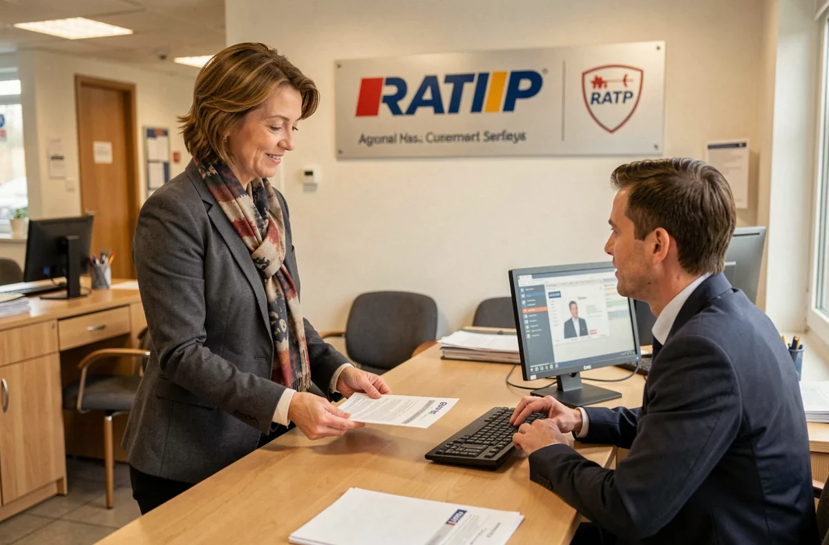 Usagère contestant un PV RATP auprès d'un agent au guichet d'un espace client