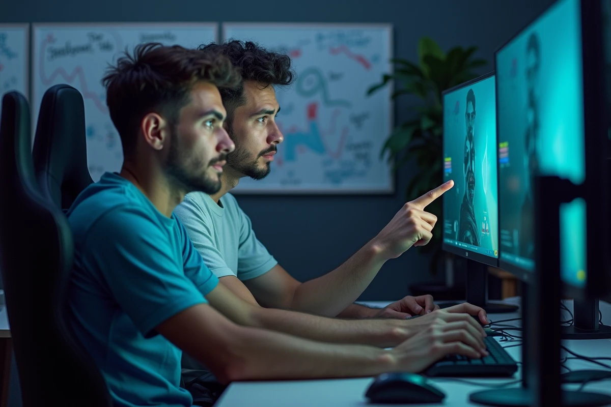 Deux joueurs de TFT analysant ensemble la transition de niveau 6 à 8 et la gestion de l'économie en partie