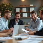 Groupe de professionnels en réunion dans un bureau moderne