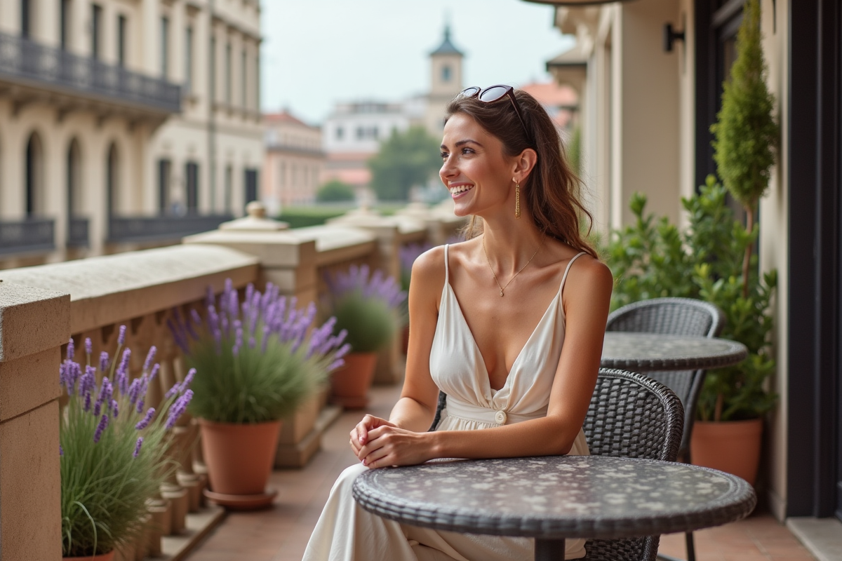 Femme détendue sur une terrasse à Mille