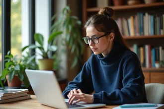 Femme en train d'étudier un jeu de mots en français