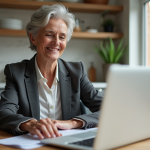 Femme d'âge moyen en tenue professionnelle examine un plan financier