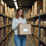 Femme organisée dans un espace de stockage propre