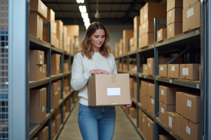 Femme organisée dans un espace de stockage propre