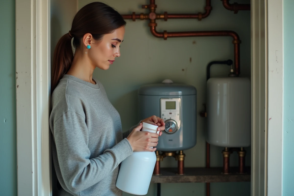 Jeune femme vérifiant un compteur de gaz dans un placard