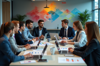 Groupe de professionnels en réunion dans un bureau moderne