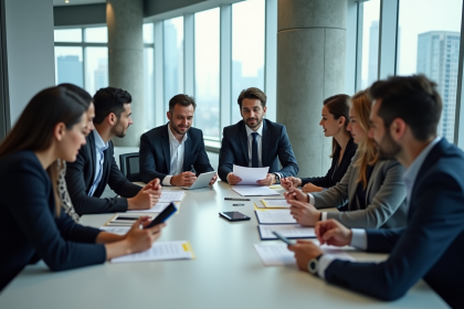 Groupe de professionnels en réunion dans un bureau moderne