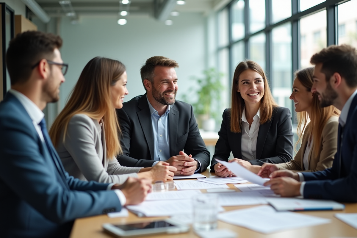 Groupe de professionnels divers en réunion au bureau