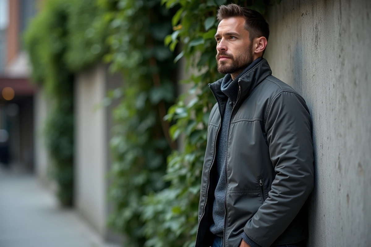 Homme en veste grise appuyé contre un mur urbain, portrait éditorial évoquant la personnalité publique dans une relation célèbre
