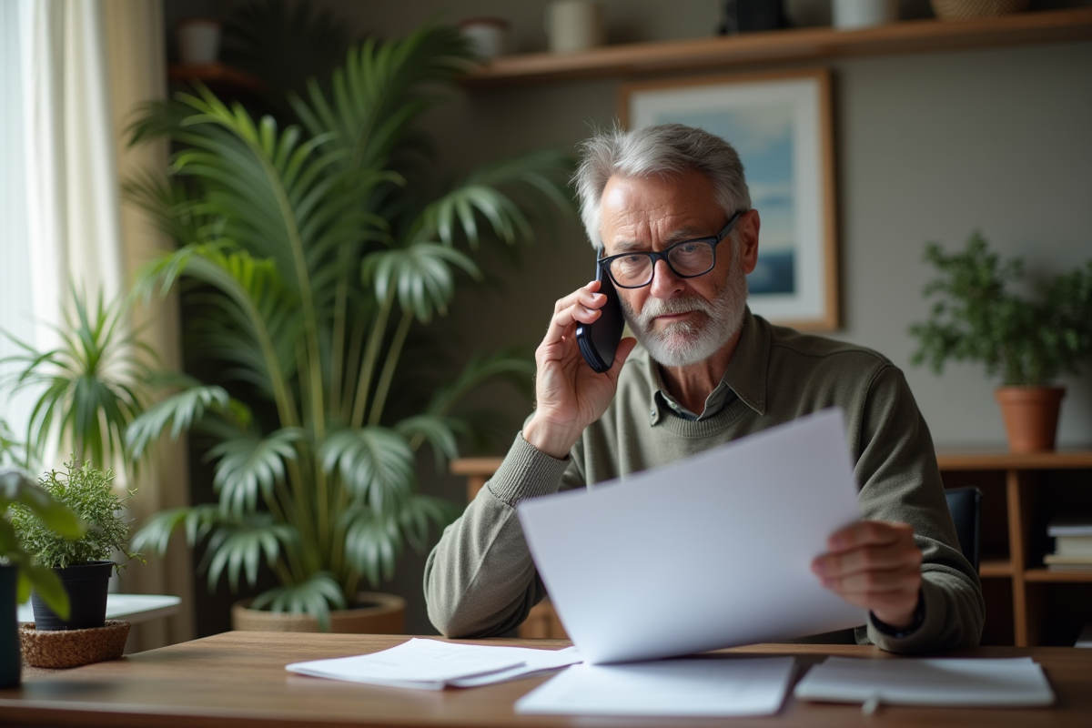 Homme mature travaillant à domicile avec documents