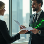 Homme et femme d affaires discutant de documents d investissement dans un bureau moderne