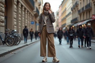 Jeune femme en ville avec style vintage et moderne