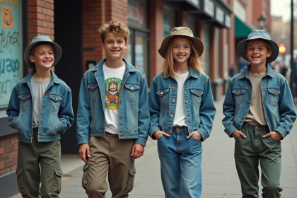 Groupe de jeunes dans la rue des années 90 avec style décontracté