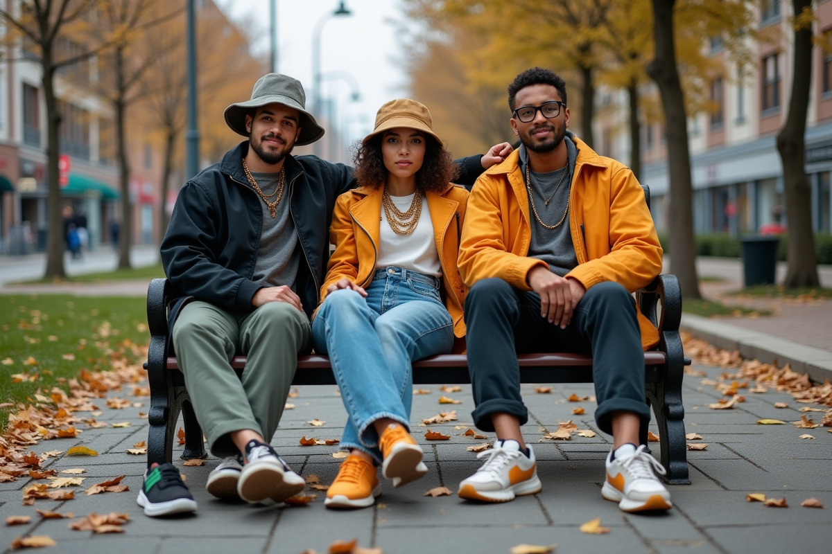 Groupe de jeunes assis sur un banc dans un parc urbain