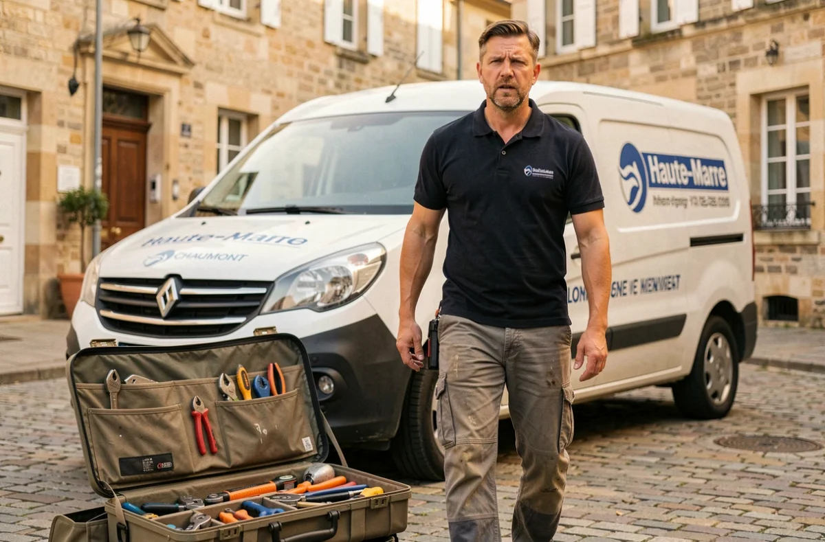 Technicien de Jsdepannage arrivant en urgence à Chaumont avec son véhicule d'intervention et sa trousse à outils
