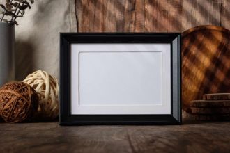 Cadre photo noir vide sur fond blanc pour décoration intérieure