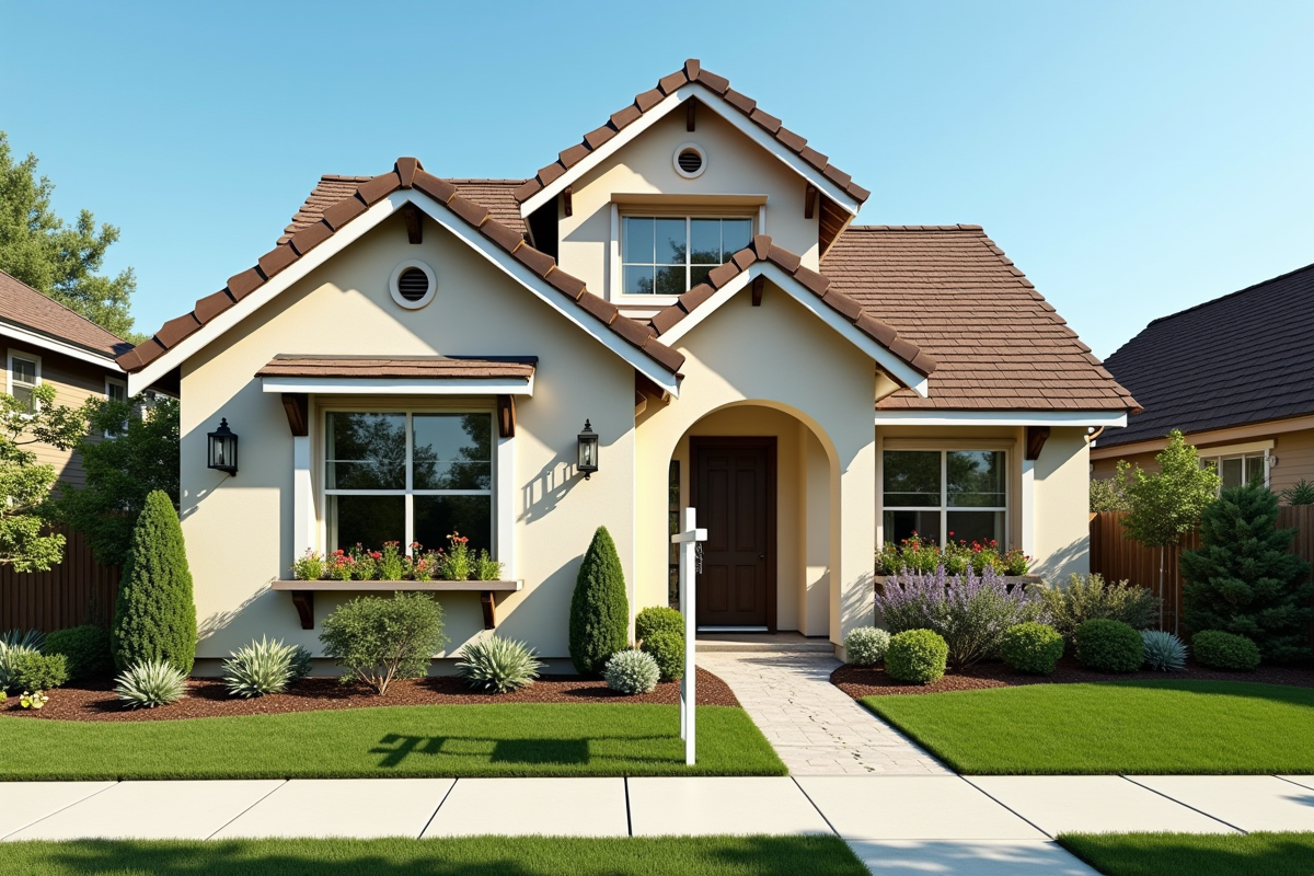 Maison avec jardin bien entretenu et panneau a louer en avant