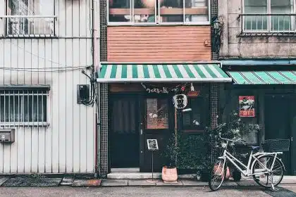 bicycle parked in front of a store
