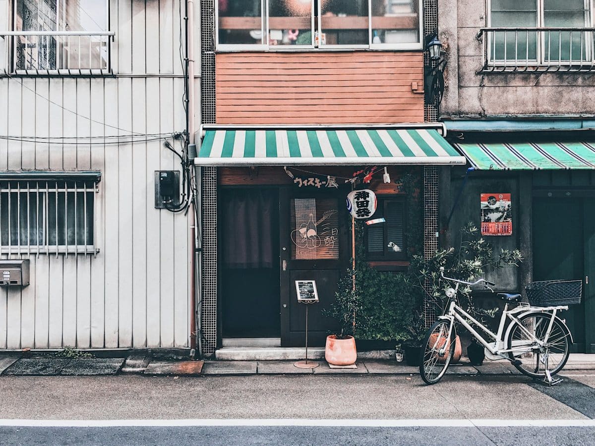 bicycle parked in front of a store