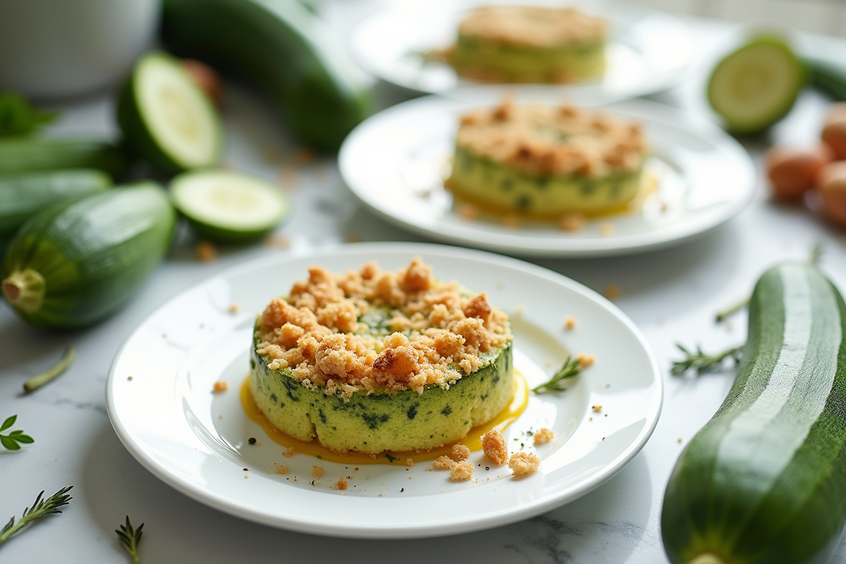 Portions individuelles de crumble de courgettes avec herbes et courgettes fraîches