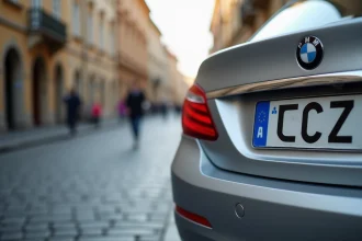 Plaque d'immatriculation européenne avec le code CZ de la République tchèque sur une voiture à Prague