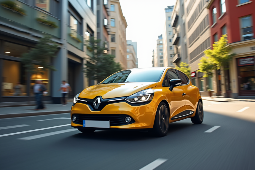 Renault Clio Phase 2 en mouvement en ville en journée