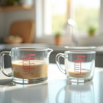 Verre mesureur dans une cuisine lumineuse avec lumière naturelle