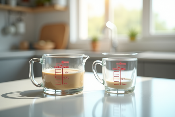 Verre mesureur dans une cuisine lumineuse avec lumière naturelle