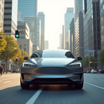 Voiture électrique autonome moderne dans une ville futuriste
